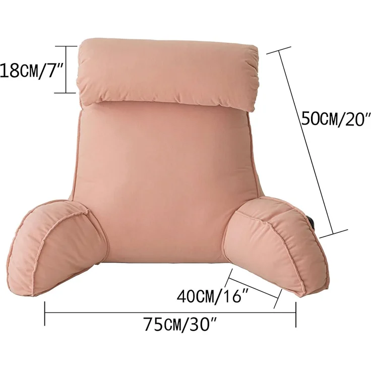 1 Stück – Großes Lesekissen mit Armlehnen, Rückenstütze, abnehmbarer Bezug & Tasche (75×40×58 cm, Rosa) – Bild 2
