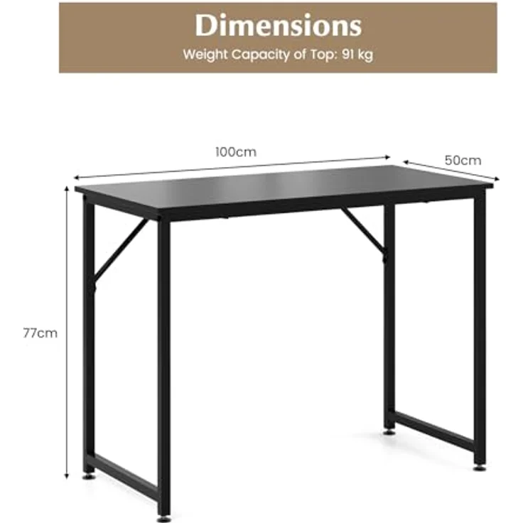 FANTASK Schreibtisch, Bürotisch 100-cm-Desktop, Kleiner Computertisch (Schwarz) – Bild 3