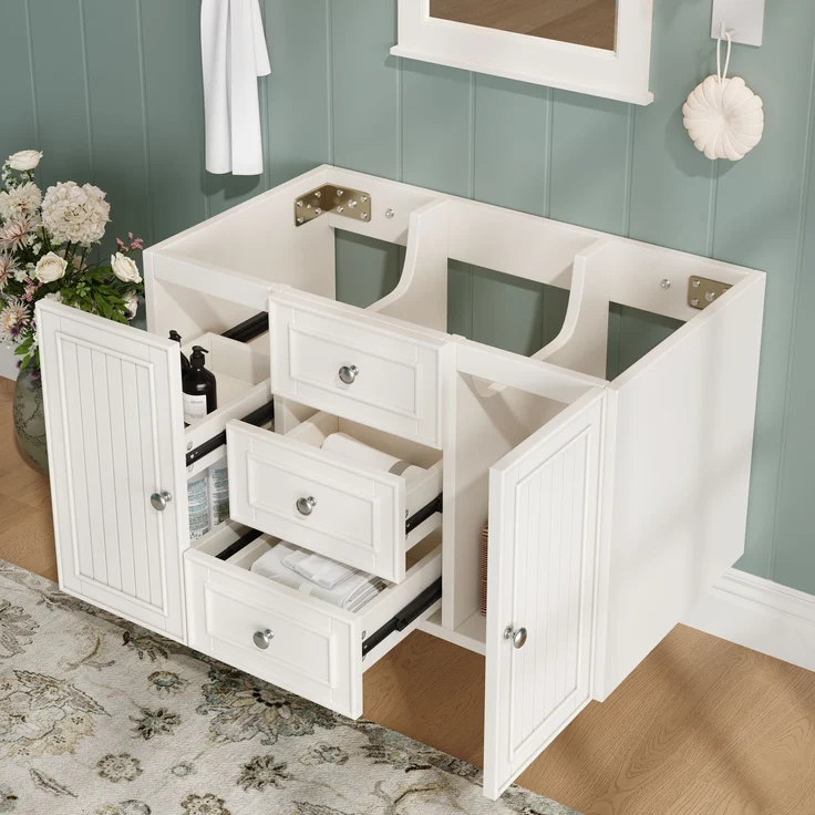 Waschbeckenunterschrank, Unterschrank, Waschtischunterschrank, Badezimmerschrank mit 3 Schubladen, viel Stauraum, Hängender Waschtisch, Moderner Stil,Badmöbel für Badezimmer,weiß,78.5×46×46.8cm – Bild 1