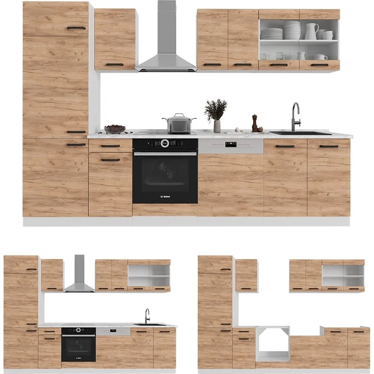 Eckküche R-Line Weiß Landhaus/Goldkraft Eiche 287 x 60 cm , AP Eiche Vicco – Bild 3