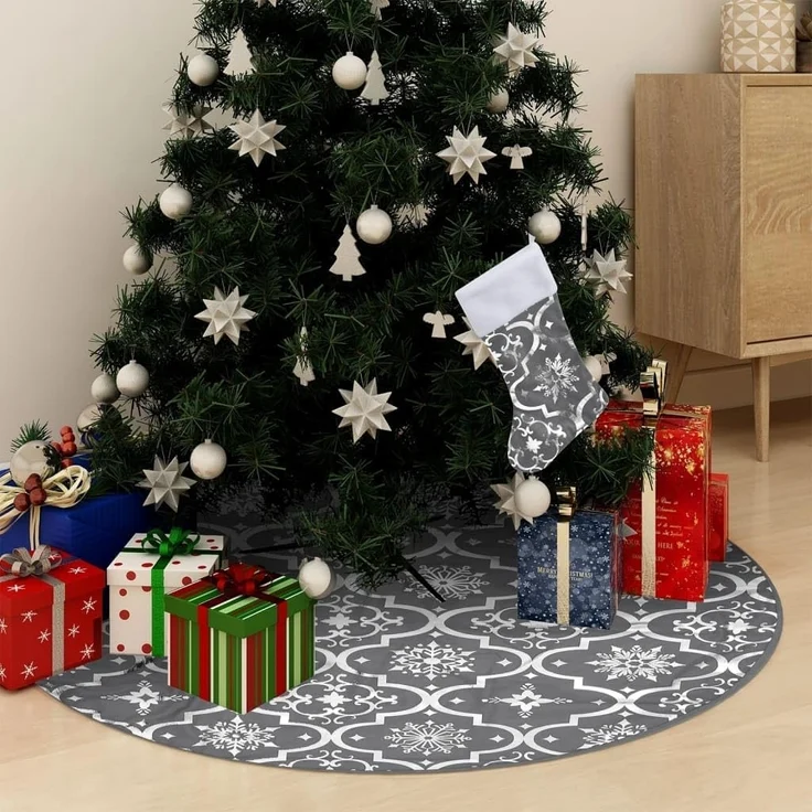 Luxus-Weihnachtsbaumdecke mit Socke Grau 90 cm Stoff 330281 – Bild 2