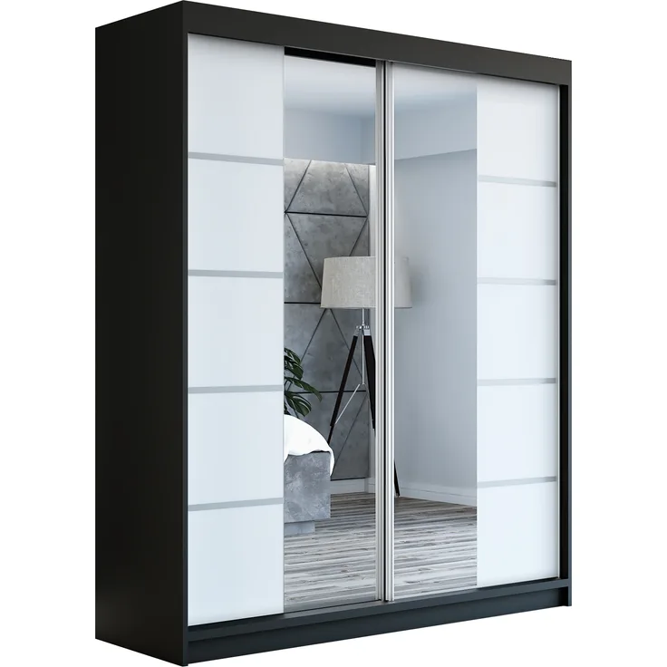 Schwebetürenschrank ERA 2-türig Schrank 180 cm (mit Spiegel) Farbe: Schwarz , weiß