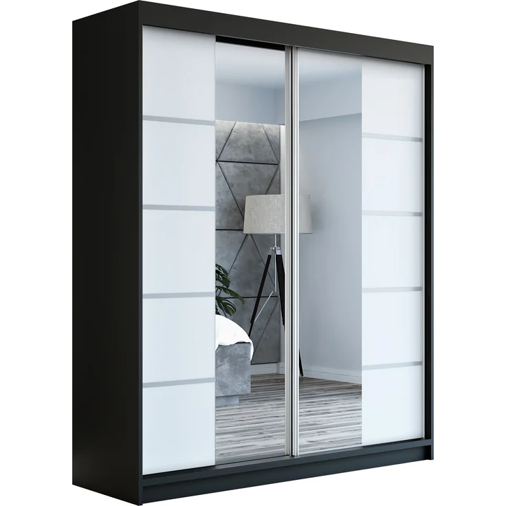 Schwebetürenschrank ERA 2-türig Schrank 180 cm (mit Spiegel) Farbe: Schwarz , weiß – Bild 1