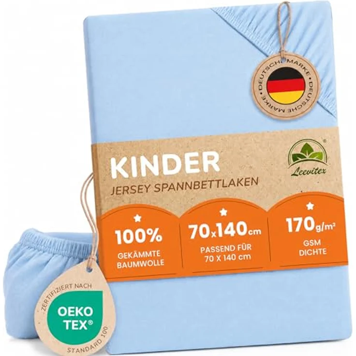 leevitex® Spannbettlaken Spannbettlaken Kinder Spannbettlaken Premium 170 g/m², Gummizug: Rundumgummizug, (1 Stück), schwer & blickdicht, 100% Baumwolle, 70 x 140 cm – Bild 2