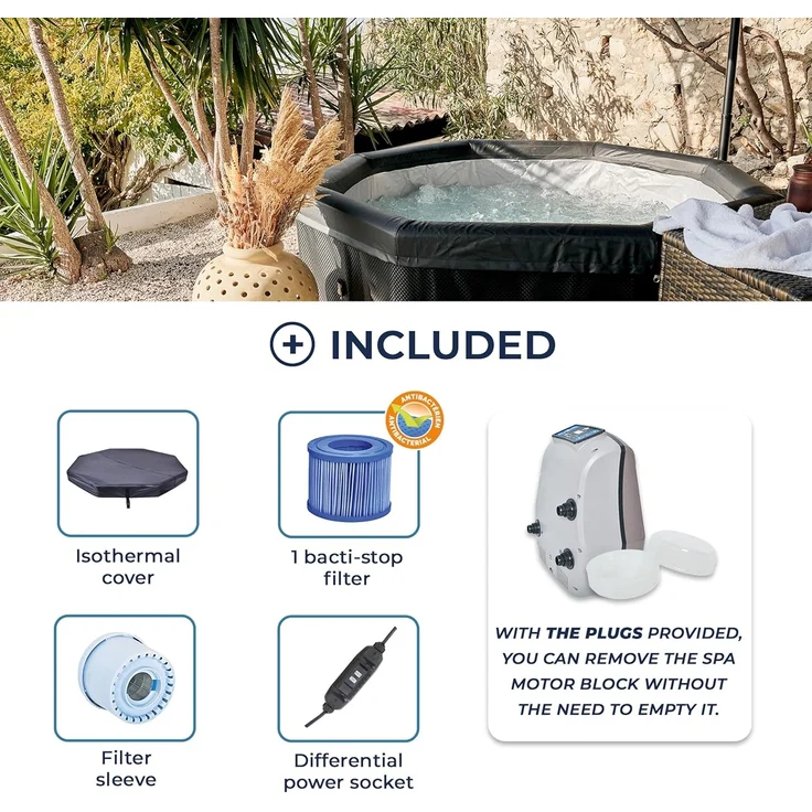 NetSpa 'Octopus' Outdoor-Whirlpool, halbstarr, achteckig, 193 x 73 cm, schwarz, für 4-6 Personen – Bild 6