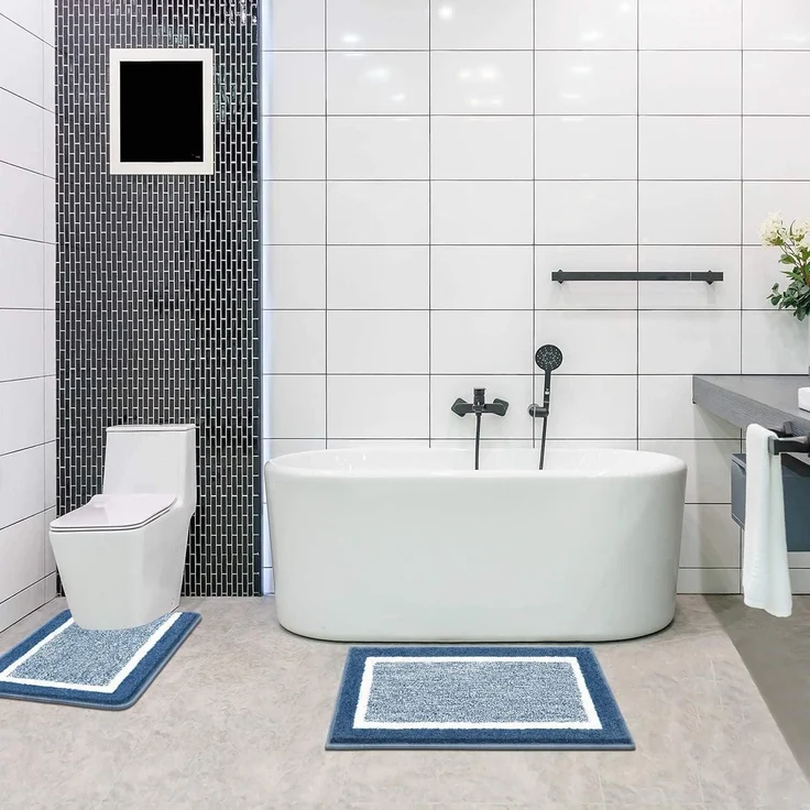 Badematten Set 2 Stück rutschfest waschbar Blaugrün 50x80+50x60cm – Bild 8