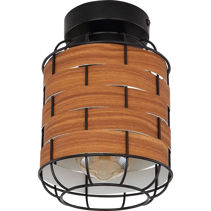 Deckenleuchte, Käfig-Design, Holzoptik, schwarz matt, braun