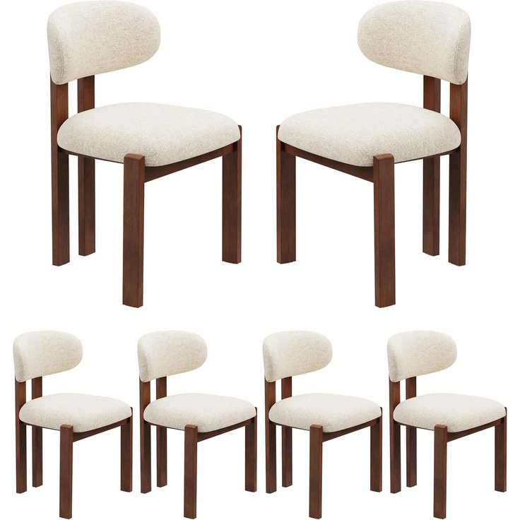 MALOL Esszimmerstühle 6er Set, Moderne Polsterstühle mit Holzbeinen in Dunkelbraun, Stoff-Essstühle mit Stabiler Rückenlehne, Beige Geeignet für Esszimmer, Küche und Gastronomie