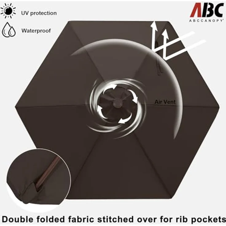 ABCCANOPY Sonnenschirm wasserdicht UV50+ mit Kurbel, Braun 230cm – Bild 7