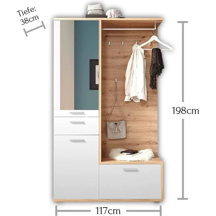 Garderobe ENTRA Kompaktgarderobe Spiegel Paneel Hochschrank Artisan braun weiß – Bild 4