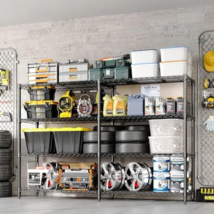 GarveeHome Schwerlastregal, Metallregal 4 Regalböden Je 120 kg Belastbar, Lagerregal 150x35x151(h) cm, Drahtregale Kellerregal Max. Gewicht 480kg, Höhenverstellbar Und Nivellierfüßen