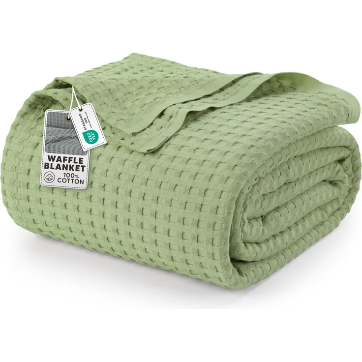 Utopia Bedding Baumwoll Waffeldecke 300 GSM (Salbeigrün - 228x228 cm), weiche, leichte, atmungsaktive Bettdecke für alle Jahreszeiten