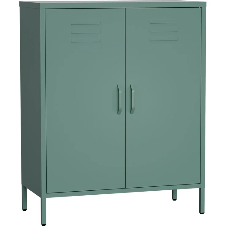 skølm 'Atria' Metallkommode, dunkelgrün, 100x38x80 cm, Metallschrank mit 3 Fächern – Bild 2