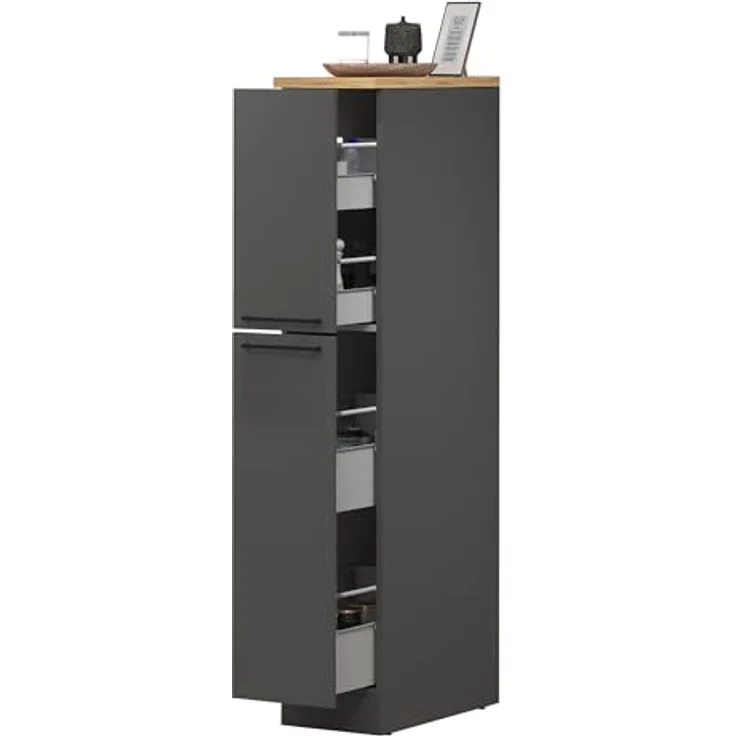 Dmora - Küchenschrank Quintino, Mehrzweckschrank, Küchenzeile Schrank, Multifunktionales Kühlregal, 100% Made in Italy, 30 x 60 x 165 cm, Anthrazit und Eiche – Bild 4