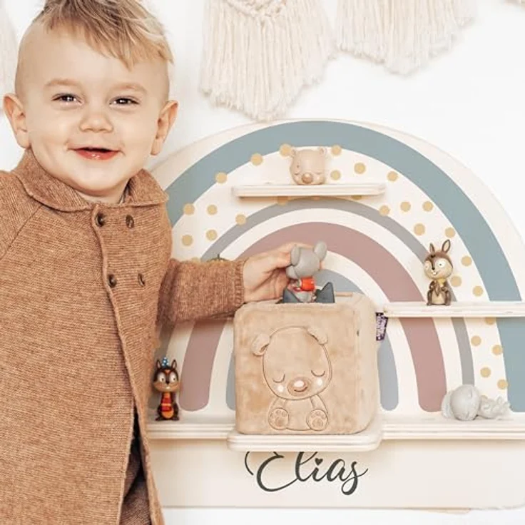 KIDSMOOD - Personalisiertes Tonie Regal für Kinderzimmer | Regenbogen Wand-Regal mit genügend Platz für Tonie-Hör-Figuren, Aussparung für Tonie-Musikbox & Kabelmanagement, Tonie Regal Mädchen & Jungen – Bild 6