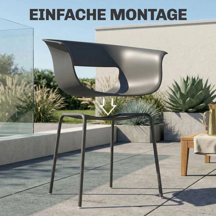 Gartenstühle 4er Set ergonomisch Balkonstühle mit Ausschnittdesign Armlehne Wetterfest rostbeständig Dunkelgrau--Dunkelgrau--74x51x61cm--YOUDENOVA – Bild 9