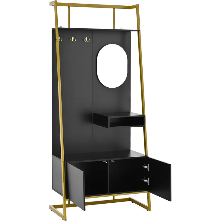 Schuhschrank Schwarz mit Spiegel & Schuhbank 78×38,5×180,5 cm aus MDF – Bild 5