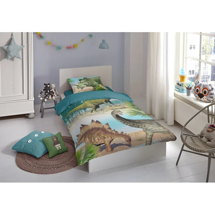 Soma Renforcé Pastell Bettwäsche-Set 2 teilig Bettbezug 2tlg 135x200cm Kopfkissenbezug 80x80cm (Dino dunkel grün) – Bild 2