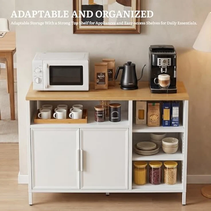 YITAHOME Aufbewahrungsschrank, Metallschrank, Sideboard, Schrank mit Doppeltür, Magnetverschluss, verstellbare Einlegeböden, Stahlgestell – Bild 6