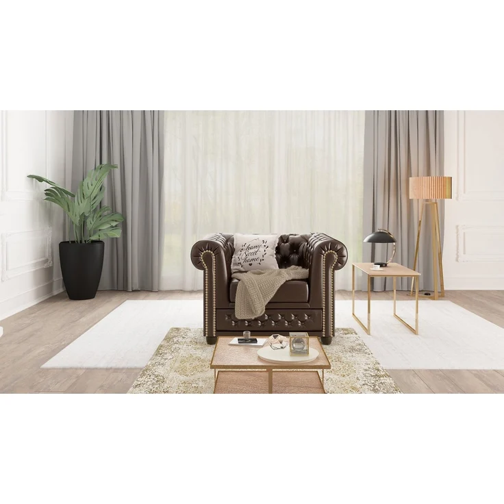 S-Style Möbel Chesterfield-Sessel Jeff aus veganem Leder mit Holzfüßen, mit Wellenfederung – Bild 2