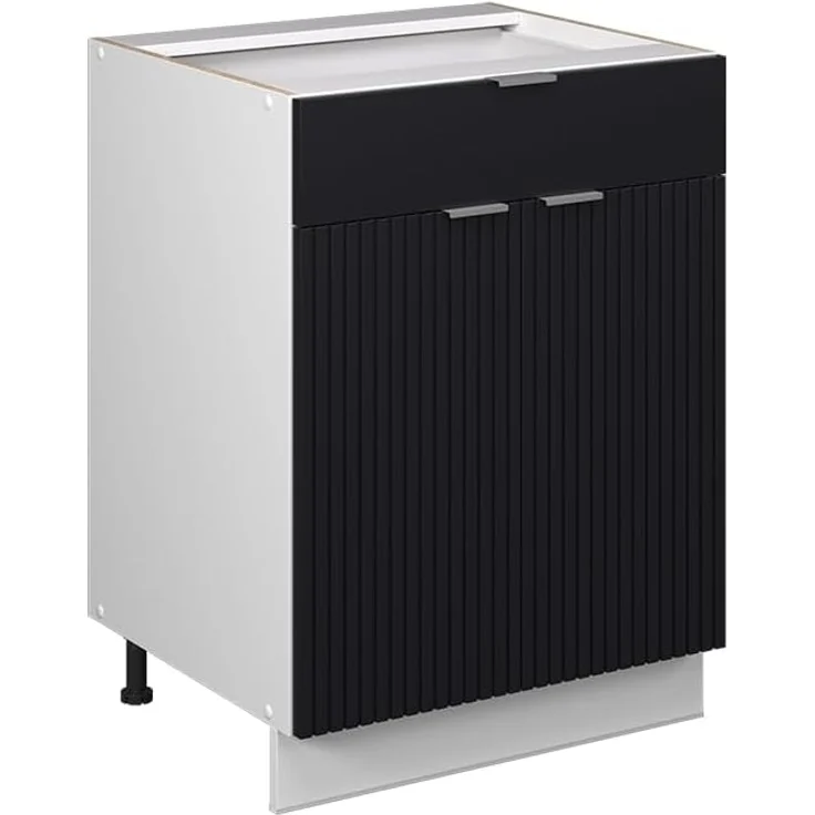 Küchenunterschrank Fame-Line Schwarz gestreift 60 cm mit Schublade, ohne Arbeitsplatte Vicco – Bild 1