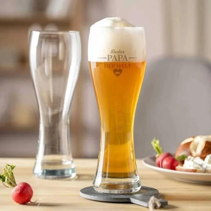 GRAVURZEILE Bierglas Leonardo Weizenglas mit Gravur - Bester Papa der Welt, Glas, Geschenk für Männer - Vatertagsgeschenk - 0,5l Weizenbierglas – Bild 2