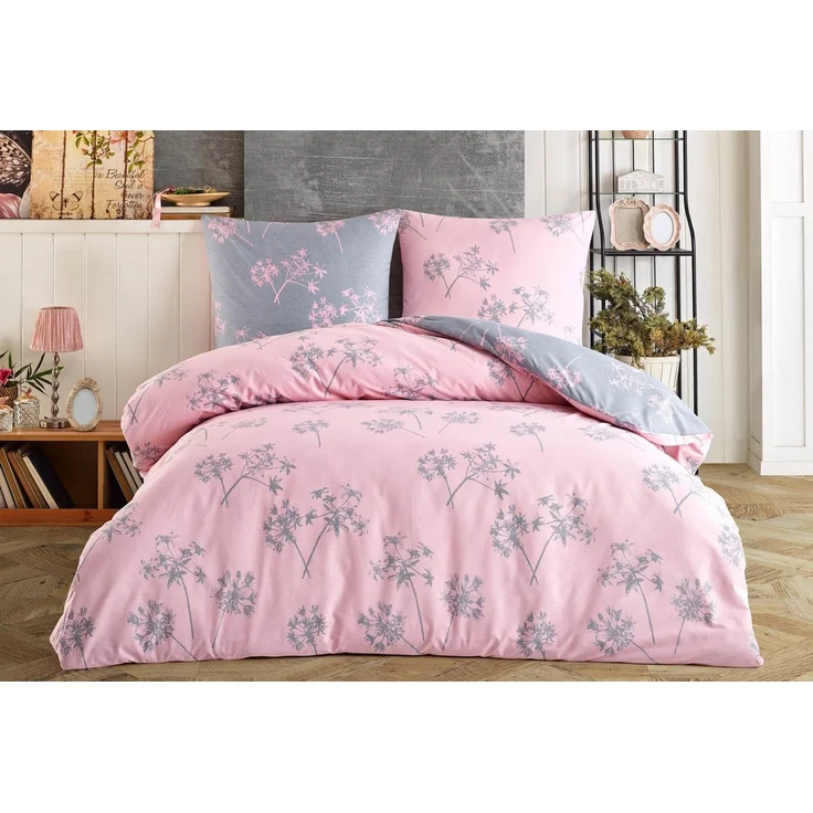 Buymax Bettwäsche Idil, Renforce: 100% Baumwolle, 4 teilig, 135x200 cm mit Reißverschluss, Muster Zweige, Rosa Pink Grau – Bild 1
