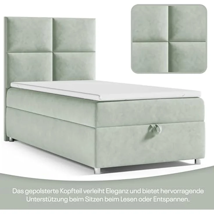 Best for Home Boxspringbett K2 SINGLE mit Bettkasten (Mintgrun 100x200) – Bild 4