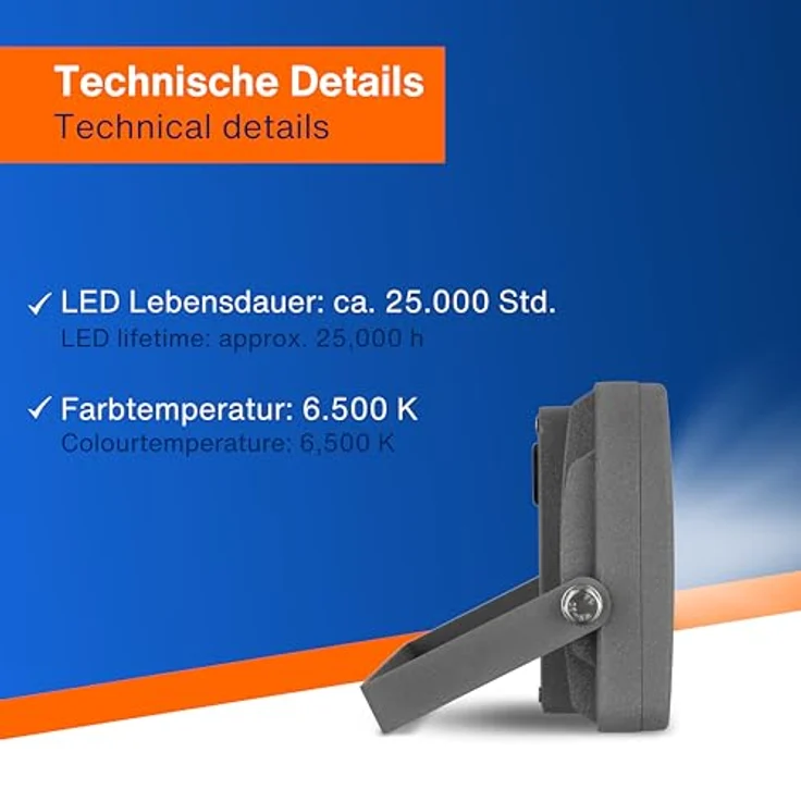 REV LED Strahler für außen FLARE - IP65, LED Leuchte 20W, 1700 Lumen, 6500K – Outdoor Beleuchtung - ideal für Hofeinfahrten, Garagen & Hauseingänge, silber – Bild 5