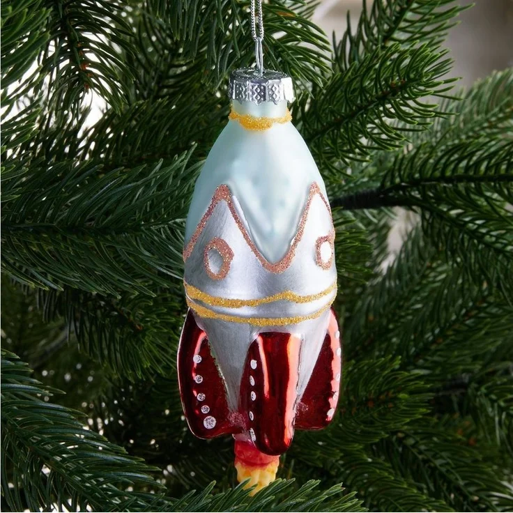 BRUBAKER Weihnachtsbaumkugel Weihnachtskugel Set Weltall Weltraum - Astronaut Mond und Rakete (2 St), Space Christbaumschmuck aus Glas - Baumschmuck – Bild 2