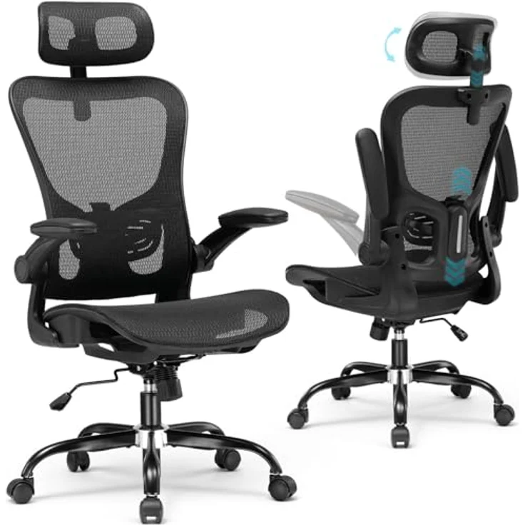 GTPLAYER Bürostuhl Ergonomisch, Schreibtischstuhl mit Verstellbarer Kopfstütze, Armlehnen, Lendenwirbelstütze, Büro Stuhl & Gaming Stuhl Wippfunktion, Chefsessel aus Mesh, 150kg(Schwarz) – Bild 2