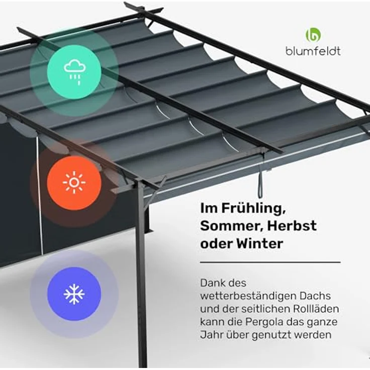 Blumfeldt Pergola 3x4 m, Wetterfestes Polyesterdach & Seitliche Jalousien, Pulverbeschichteter Stahlrahmen, Einfache Montage, Stabil & Winterfest Für Ganzjährigen Einsatz – Bild 6