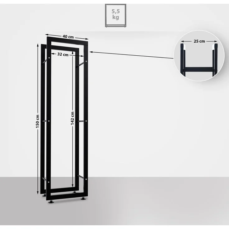 DELUKE® Kaminholzregal innen Metall SATLO - für Feuerholz Brennholzregal innen Kaminholzständer Kaminholzhalter Feuerholzregal InnenSchwarz, 25x40x150cm – Bild 2