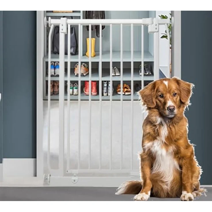 Bettacare Extra Hohes Elite Hundegitter, 65.5cm - 74.5cm, Mattweiß, Extra hohe 96.8cm Höhe, Schmales Druckbefestigtes Haustiergitter für Hunde und Welpen, Haustier- und Hundesperre – Bild 2