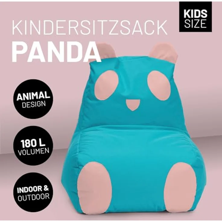 LUMALAND 'Animal Line Panda' Kindersitzsack, indoor & outdoor, Polyester türkis / pink, 180 l – Bild 4