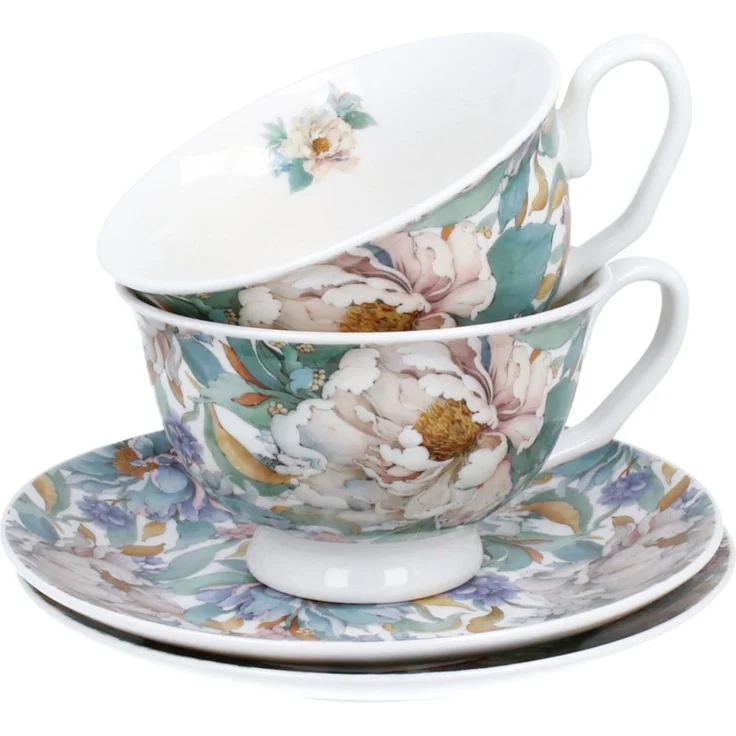 DUO 2er-Set Tassen PEONY WHITE, 250 ml mit Untertassen, New Bone China Porzellan, in Geschenkbox – Bild 5