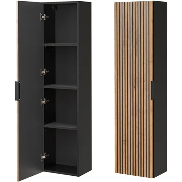 Badezimmer Hochschrank XANTEN-56 in anthrazit mit Eiche Nb. schwarz gerillt, B/H/T: ca. 35/140/25 cm – Bild 4