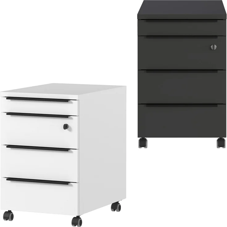 bümö Space Rollcontainer mit Schubladen, Container abschließbar aus Holz in weiß - Rollwagen für's Büro als Schreibtisch Unterschrank, Bürocontainer od. Schreibtischcontainer, SPCSRC-84 – Bild 10