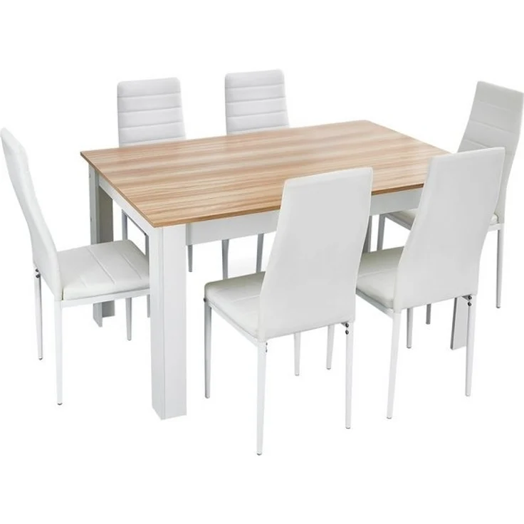 Mondeer Essgruppe Esszimmergruppe (Set, 7-tlg), mit 6 weiß Stühlen – Bild 4