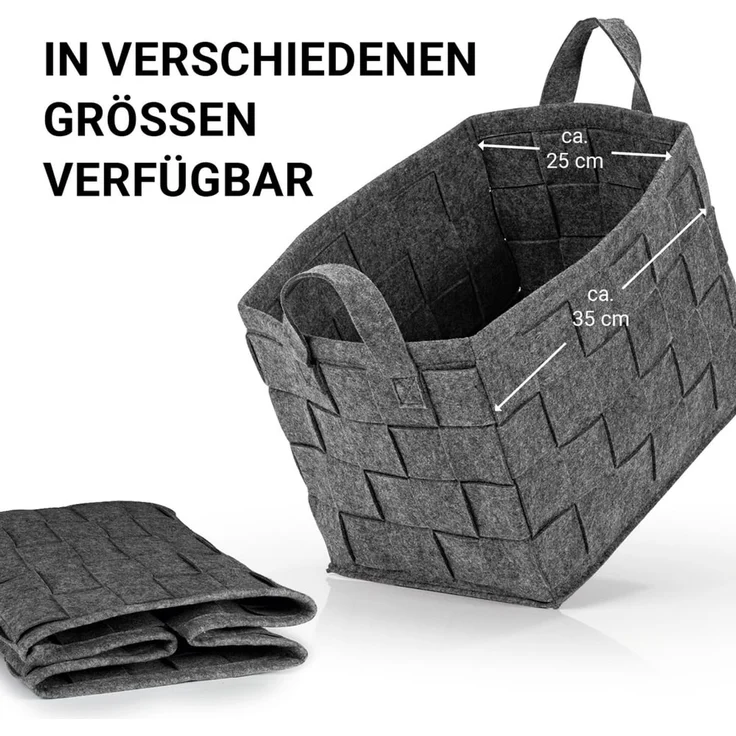 N8WERK Aufbewahrungskorb Filz 35cm dunkelgrau mit Henkel – Bild 5
