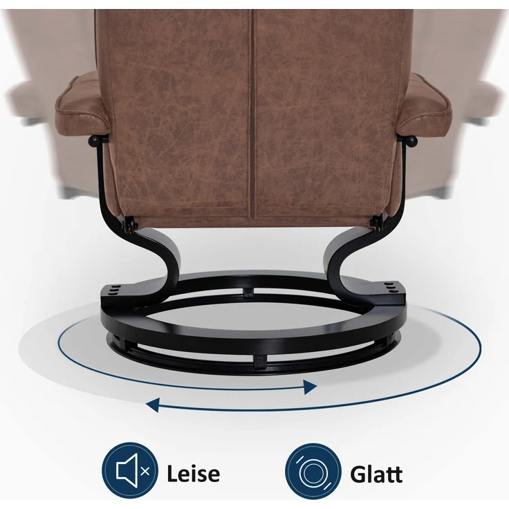 M MCombo Relaxsessel mit Hocker, 360° Drehbarer Fernsehsessel mit Liegefunktion, bis 120 Kg Belastbarer TV-Sessel, Moderner Ruhesessel für Wohnzimmer, 9019 (Braun-Mikrofaser) – Bild 5