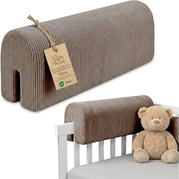 Bettkantenschutz für Kinderbetten 50 cm - Schutz für Bettrahmen Baby Bett rausfallschutz für boxspringbett bettgitter mit Minky Bezug Kantenschutz Kinder Babybett Braun – Bild 2