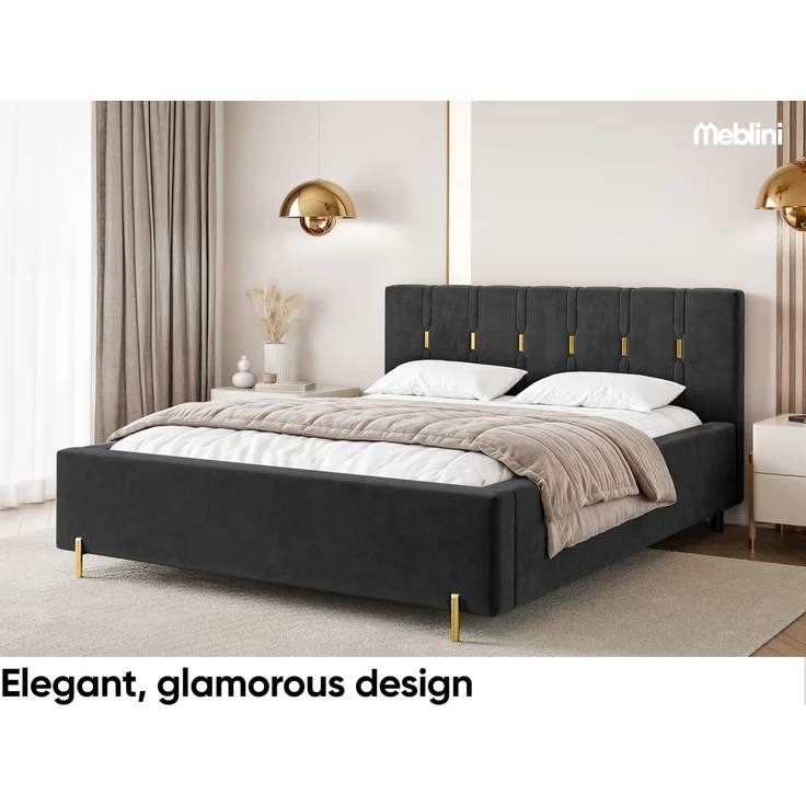 MEBLINI Polsterbett 120x200 mit Lattenrost mit Matratze – FABIO – Schwarz Samt – Doppelbett mit Bettkasten - Stauraumbett - Kopfteil Bett mit Stauraum – Bild 3