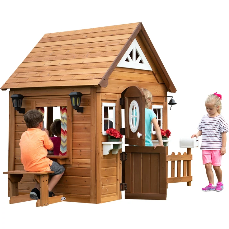 Backyard Discovery Spielhaus Aspen aus Holz Outdoor Kinderspielhaus für den Garten inklusive Zubehör | Braun, weiß | Holz | 130 cm – Bild 2