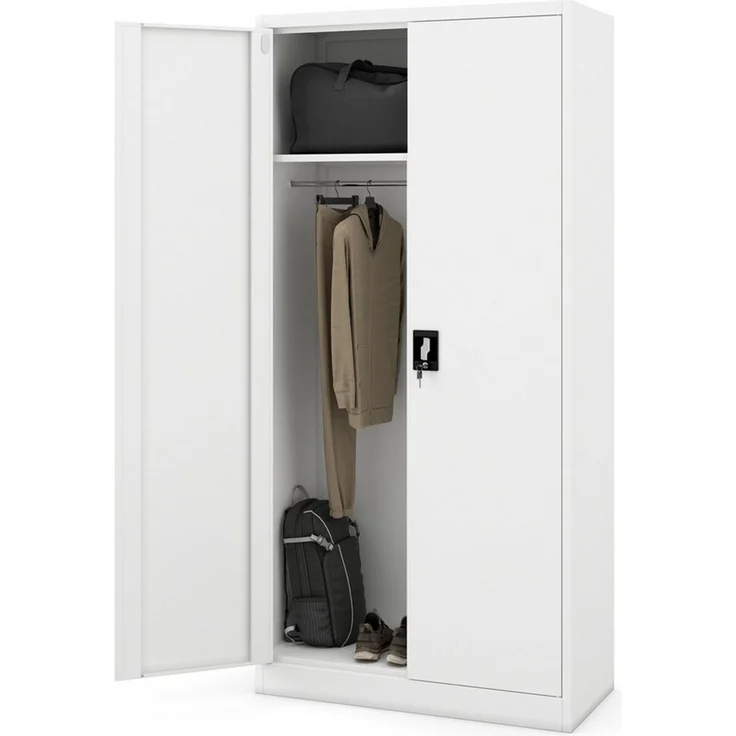 Jan Nowak Kleiderschrank abschließbar, Büroschrank mit Kleiderstange | Aktenschrank, Metallschrank mit Fächern, Kleiderstange, 50 kg Fachlast, Stahl 0,6 mm, Schloss, Wandmontage, 185 x 90 x 45 cm – Bild 2