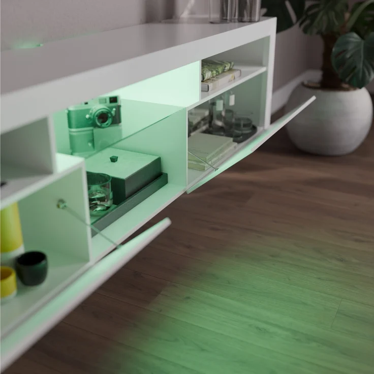 blumfeldt Lowboard Elgin Lowboard Fernsehschrank 150 x 30 x 40 cm, LED (Set), Fernsehschrank weiß TV-Schrank 3 Schubladen 150 x 30 x 40 cm (BxHxT) – Bild 3