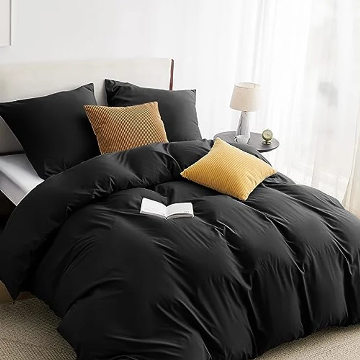 BEDSURE Bettwäsche 135x200 2teilig Schwarz - Bettwäsche Schwarz 1 Bettbezug 135x200 cm + 1 Kissenbezug 80X80 cm, ÖKO-TEX Bettwäsche-Sets Polyester Mikrofaser mit Reißverschluss – Bild 2