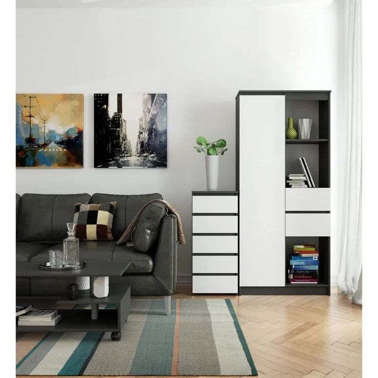 Home Collective Kommode 40 cm breit Holz Highboard Sideboard für Flur Schlafzimmer Wohnzimmer (Mehrzweckschrank Schrank schmal Kommode Schlafzimmer mit Schubladen), Kinderzimmer Organizer, 92 cm hoch mit 5 Schubladen graphit-weiß – Bild 3
