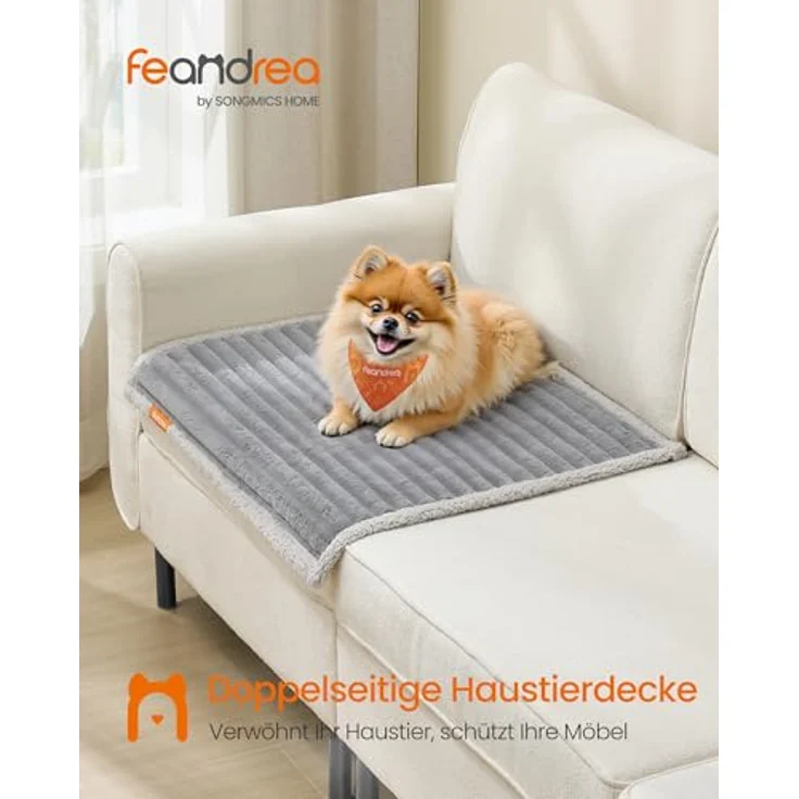 Feandrea Hundedecke, wasserdichte Decke, S, 73 x 63 cm, für Minihunde, beidseitig verwendbar, Hundesofa waschbar, taubengrau-hellgrau PPBDE033G01 – Bild 3