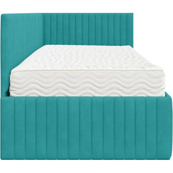vidaXL Eckbettgestell mit Matratze mit Kopfteil 2 pcs Türkis Samt 3393806 – Bild 8